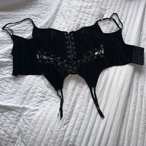 Urban Outfitters Lace-Up Corset Top Black Velvet